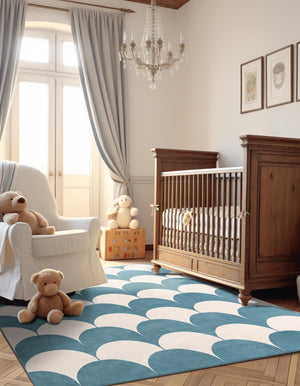 Sky blue 7' 10 x 7' 10 Whimsy Kids Square Area Rug for Baby Nursery, Toddler Playroom, Bedrooms