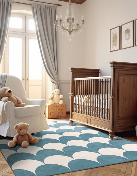 Sky blue 7' 10 x 7' 10 Whimsy Kids Square Area Rug for Baby Nursery, Toddler Playroom, Bedrooms