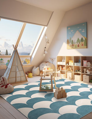 Sky blue 7' 10 x 7' 10 Whimsy Kids Square Area Rug for Baby Nursery, Toddler Playroom, Bedrooms