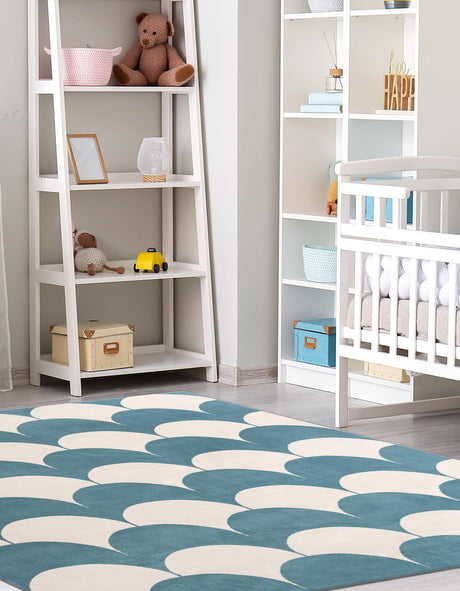Sky blue 7' 10 x 7' 10 Whimsy Kids Square Area Rug for Baby Nursery, Toddler Playroom,  Bedrooms Playful Fun Design Easy Clean Carpet for Sale at Rug Engine
