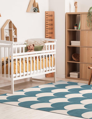 Sky blue 7' 10 x 7' 10 Whimsy Kids Square Area Rug for Baby Nursery, Toddler Playroom, Bedrooms