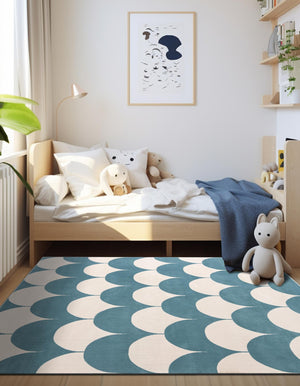 Sky blue 7' 10 x 7' 10 Whimsy Kids Square Area Rug for Baby Nursery, Toddler Playroom, Bedrooms