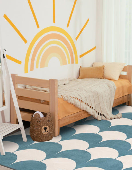 Sky blue 7' 10 x 7' 10 Whimsy Kids Square Area Rug for Baby Nursery, Toddler Playroom,  Bedrooms Playful Fun Design Easy Clean Carpet for Sale at Rug Engine