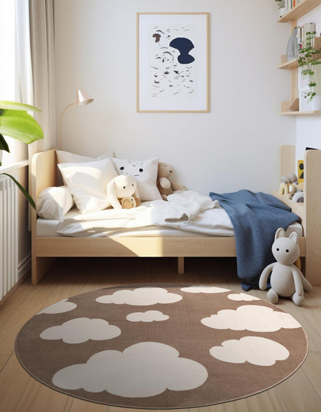 Hazelnut Beige 8' x 8' Whimsy Kids Round Rug
