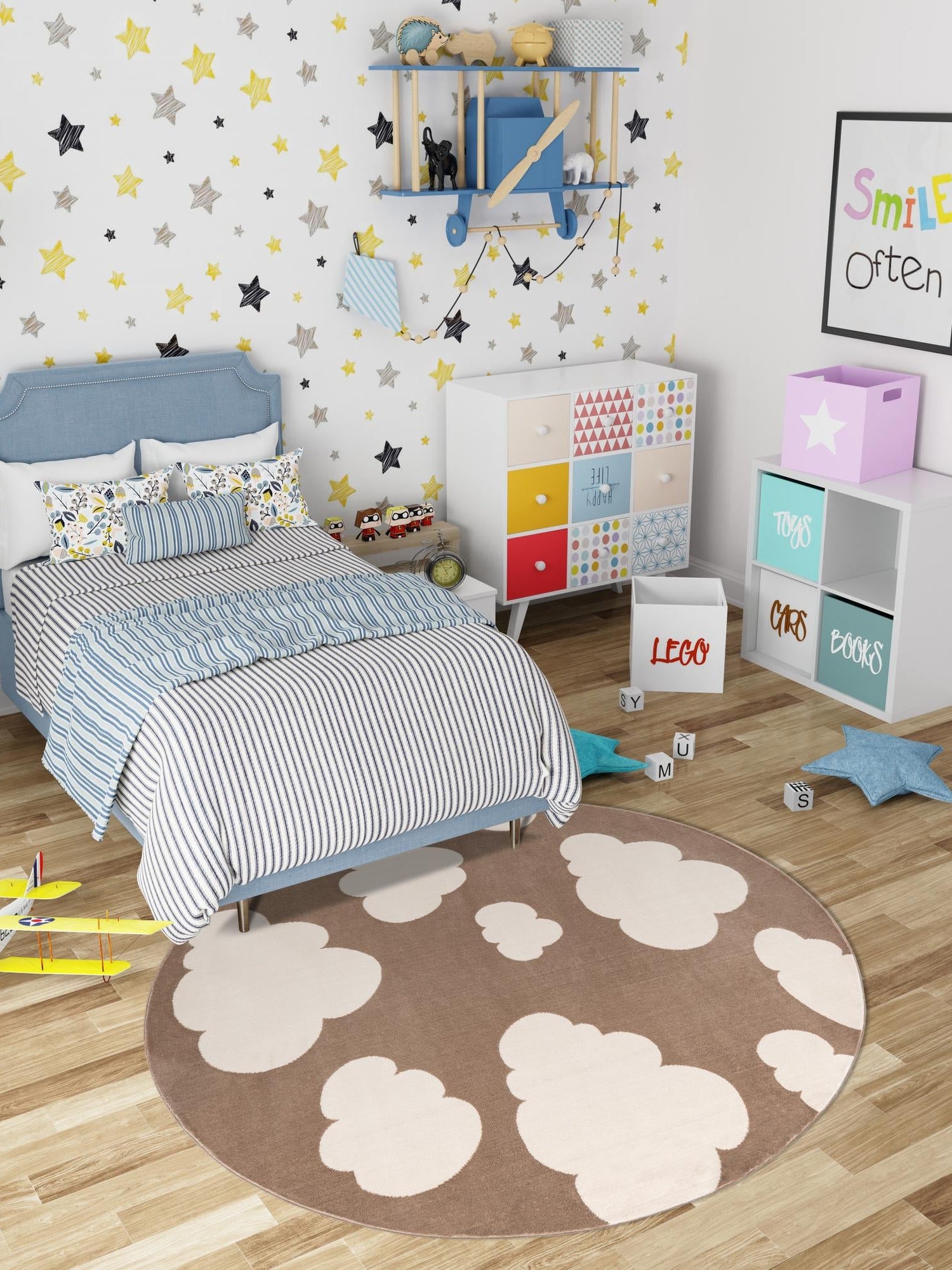 Hazelnut Beige 3' 1 x 3' 1 Whimsy Kids Round Area Rug for Baby Nursery, Toddler Playroom,  Bedrooms Playful Fun Design Easy Clean Carpet for Sale at Rug Engine