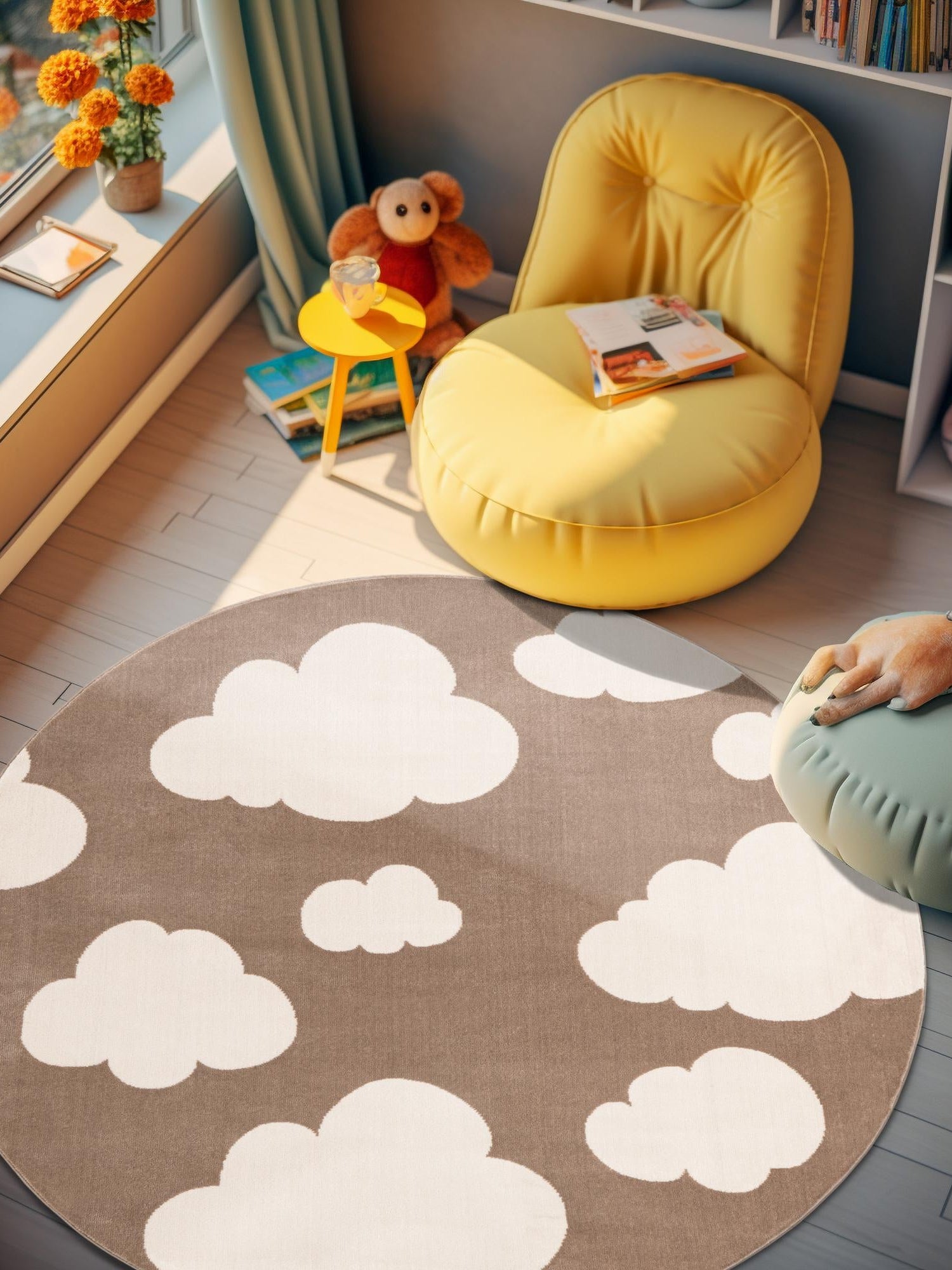 Hazelnut Beige 3' 1 x 3' 1 Whimsy Kids Round Area Rug for Baby Nursery, Toddler Playroom,  Bedrooms Playful Fun Design Easy Clean Carpet for Sale at Rug Engine