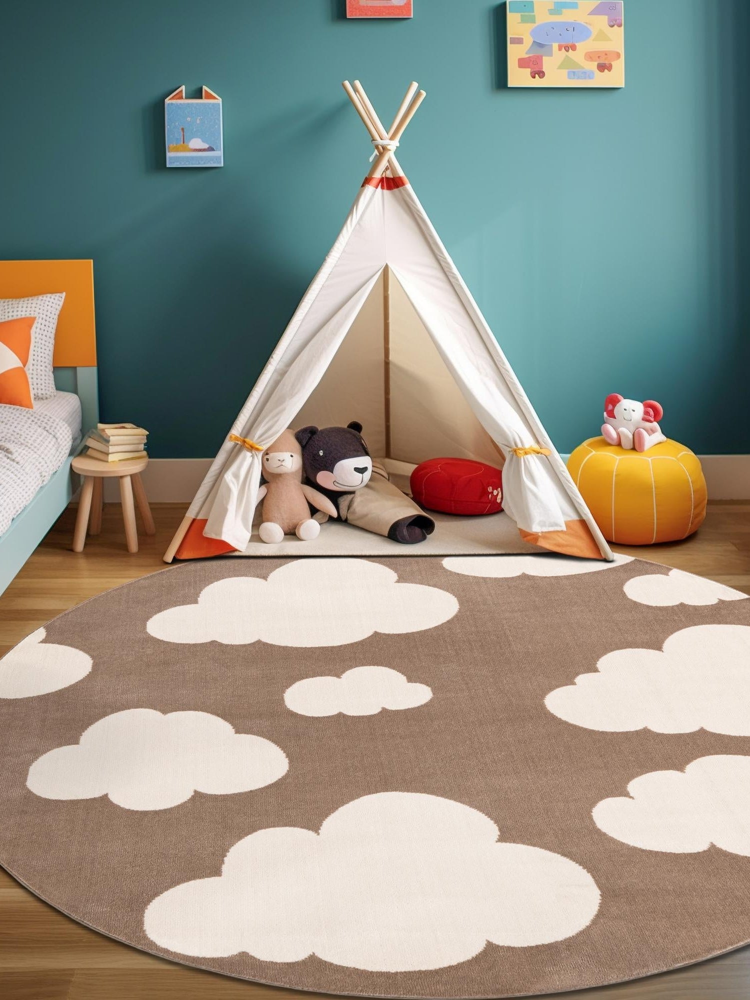 Hazelnut Beige 3' 1 x 3' 1 Whimsy Kids Round Area Rug for Baby Nursery, Toddler Playroom,  Bedrooms Playful Fun Design Easy Clean Carpet for Sale at Rug Engine