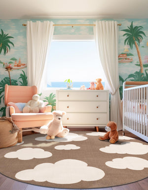Hazelnut Beige 8' x 8' Whimsy Kids Round Rug