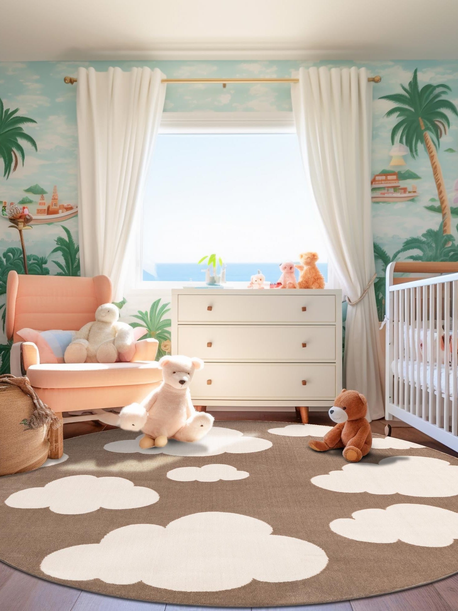 Hazelnut Beige 3' 1 x 3' 1 Whimsy Kids Round Area Rug for Baby Nursery, Toddler Playroom,  Bedrooms Playful Fun Design Easy Clean Carpet for Sale at Rug Engine
