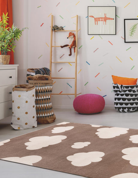 Hazelnut Beige 5' 3 x 8' Whimsy Kids Rectangle Area Rug for Baby Nursery, Toddler Playroom,  Bedrooms Playful Fun Design Easy Clean Carpet for Sale at Rug Engine