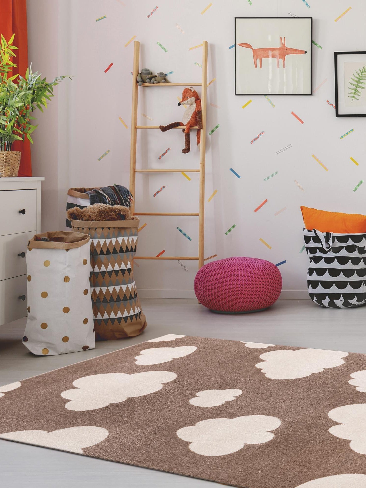 Hazelnut Beige 5' 1 x 7' 1 Whimsy Kids Rectangle Area Rug for Baby Nursery, Toddler Playroom, Bedrooms