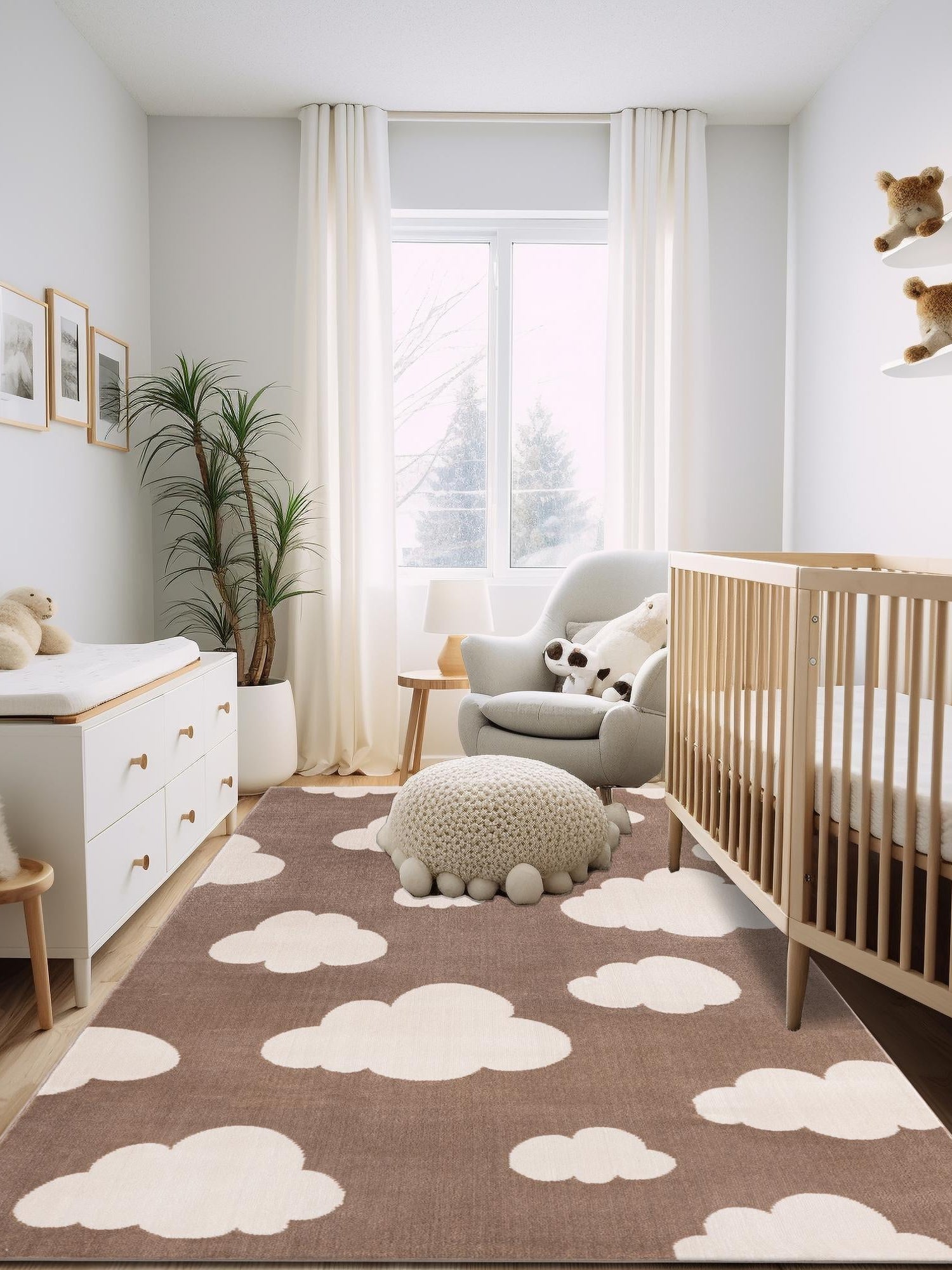 Hazelnut Beige 5' 1 x 7' 1 Whimsy Kids Rectangle Area Rug for Baby Nursery, Toddler Playroom, Bedrooms