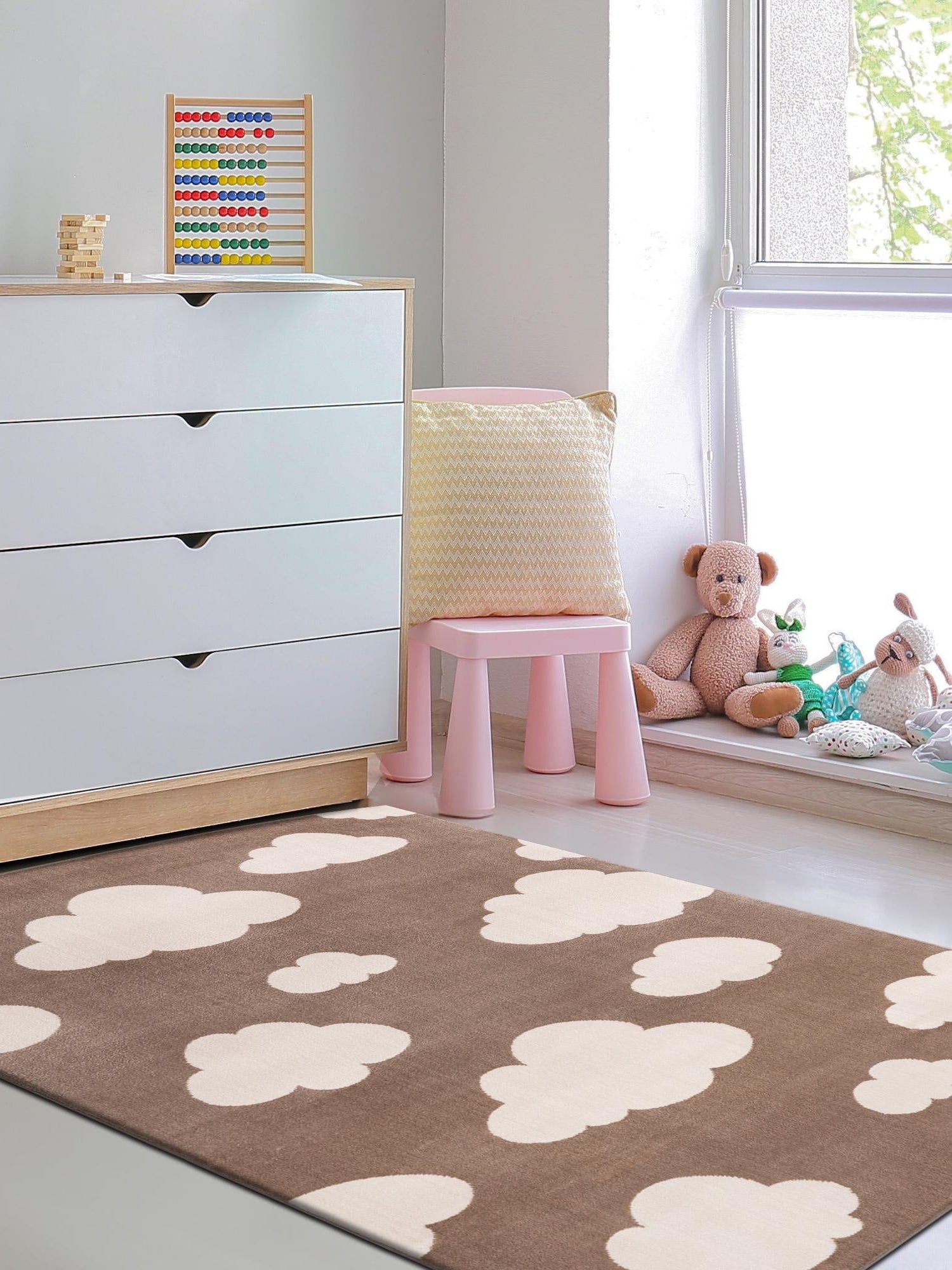 Hazelnut Beige 9' x 12' Whimsy Kids Rectangle Area Rug for Baby Nursery, Toddler Playroom, Bedrooms