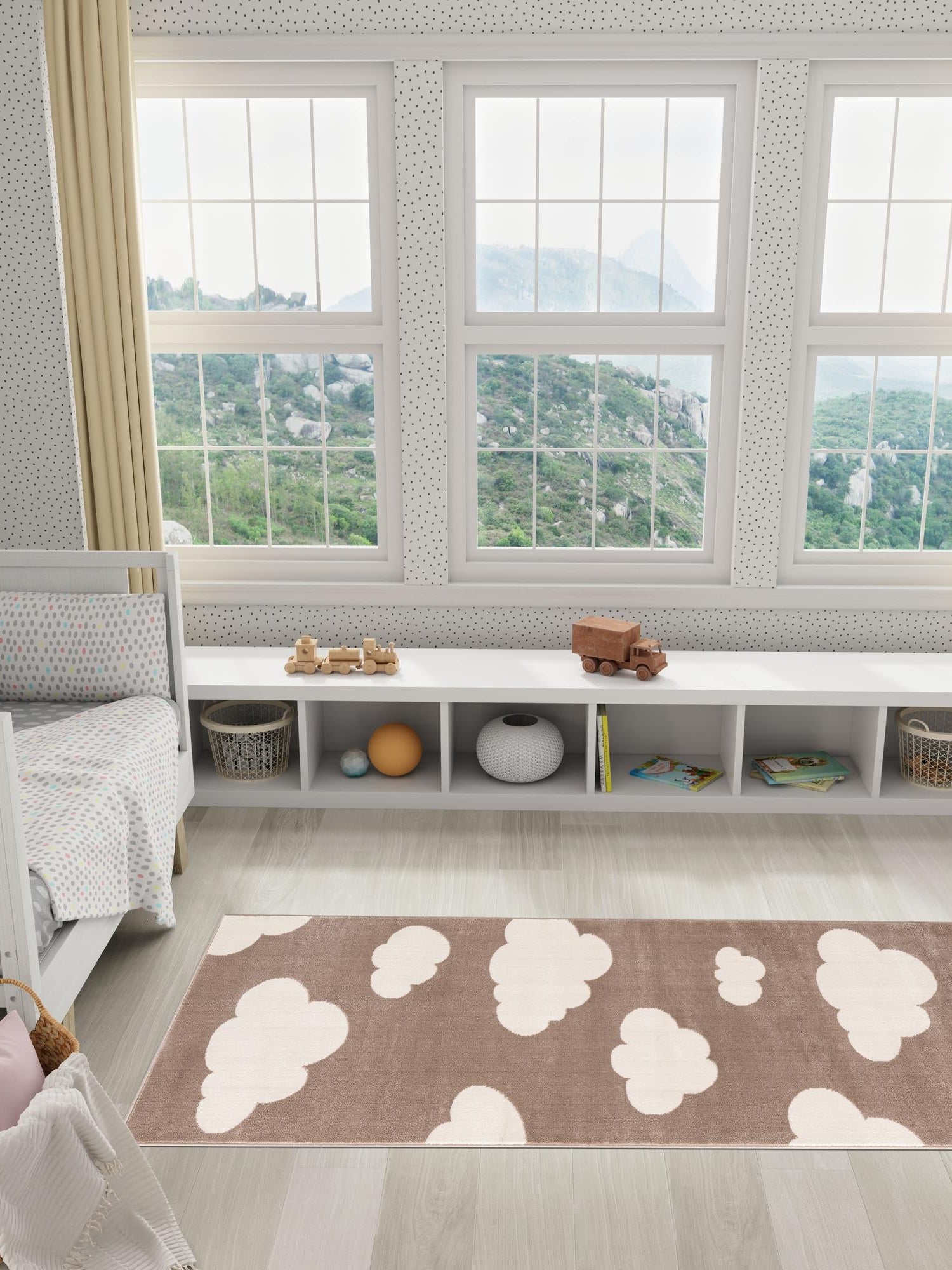 Hazelnut Beige 2' x 5' 1 Whimsy Kids Runner Area Rug for Baby Nursery, Toddler Playroom, Bedrooms