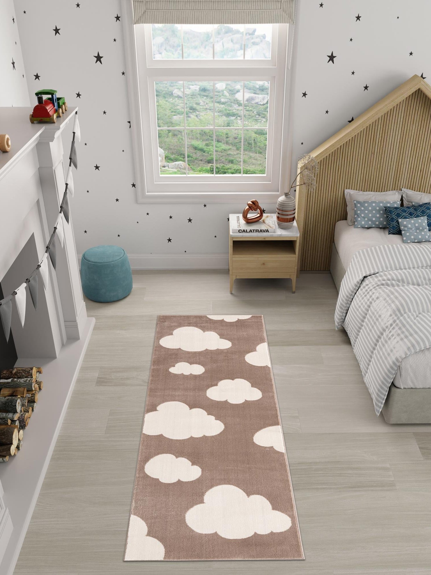 Hazelnut Beige 2' x 5' 1 Whimsy Kids Runner Area Rug for Baby Nursery, Toddler Playroom, Bedrooms