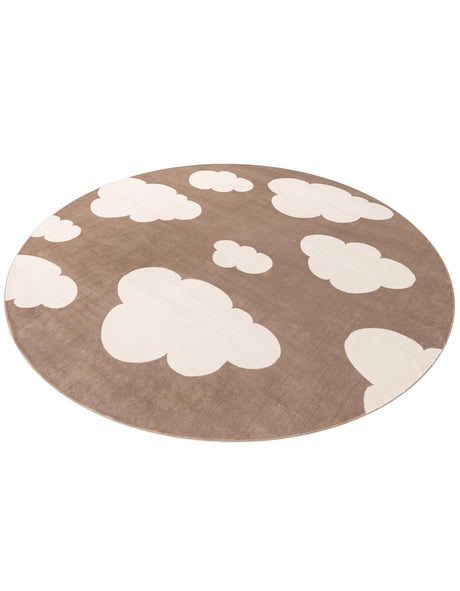 Hazelnut Beige 7' 10 x 7' 10 Whimsy Kids Round Area Rug for Baby Nursery, Toddler Playroom,  Bedrooms Playful Fun Design Easy Clean Carpet for Sale at Rug Engine