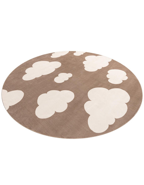 Hazelnut Beige 7' 10 x 7' 10 Whimsy Kids Round Area Rug for Baby Nursery, Toddler Playroom,  Bedrooms Playful Fun Design Easy Clean Carpet for Sale at Rug Engine