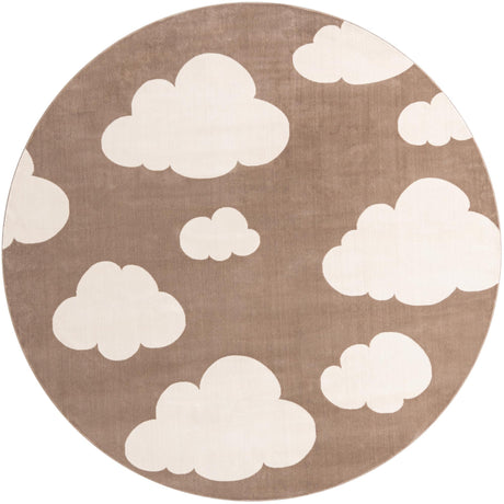 Hazelnut Beige 7' 10 x 7' 10 Whimsy Kids Round Area Rug for Baby Nursery, Toddler Playroom,  Bedrooms Playful Fun Design Easy Clean Carpet for Sale at Rug Engine