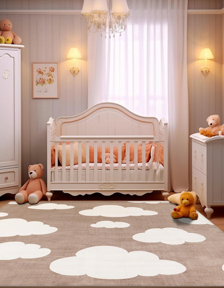 Hazelnut Beige 7' 10 x 7' 10 Whimsy Kids Square Area Rug for Baby Nursery, Toddler Playroom,  Bedrooms Playful Fun Design Easy Clean Carpet for Sale at Rug Engine
