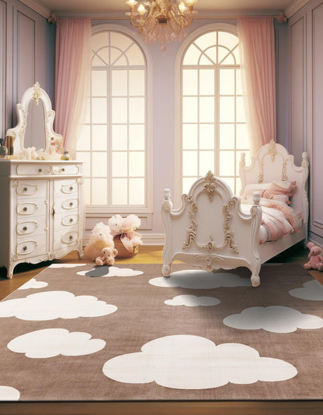 Hazelnut Beige 7' 10 x 7' 10 Whimsy Kids Square Area Rug for Baby Nursery, Toddler Playroom,  Bedrooms Playful Fun Design Easy Clean Carpet for Sale at Rug Engine