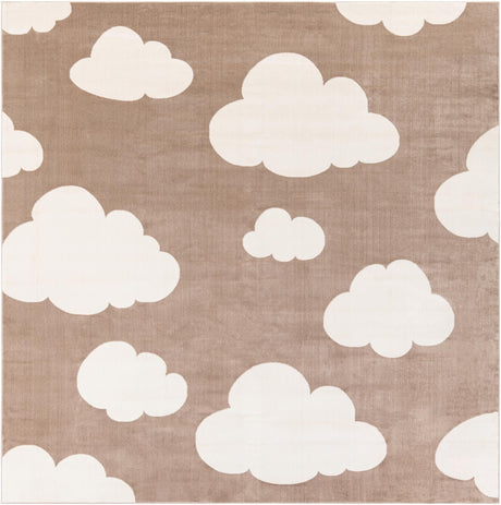 Hazelnut Beige 7' 10 x 7' 10 Whimsy Kids Square Area Rug for Baby Nursery, Toddler Playroom,  Bedrooms Playful Fun Design Easy Clean Carpet for Sale at Rug Engine