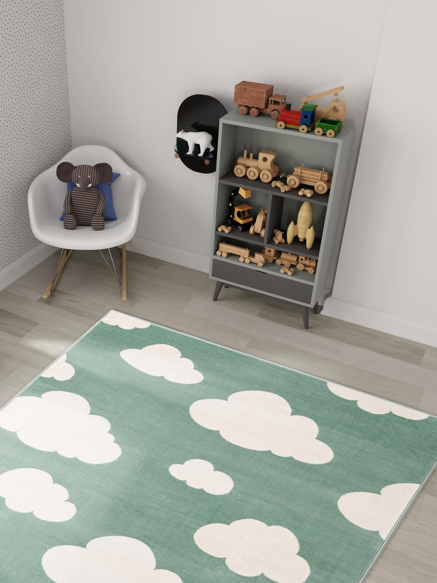 Soft Green 5' 3 x 8' Whimsy Kids Rectangle Area Rug for Baby Nursery, Toddler Playroom,  Bedrooms Playful Fun Design Easy Clean Carpet for Sale at Rug Engine
