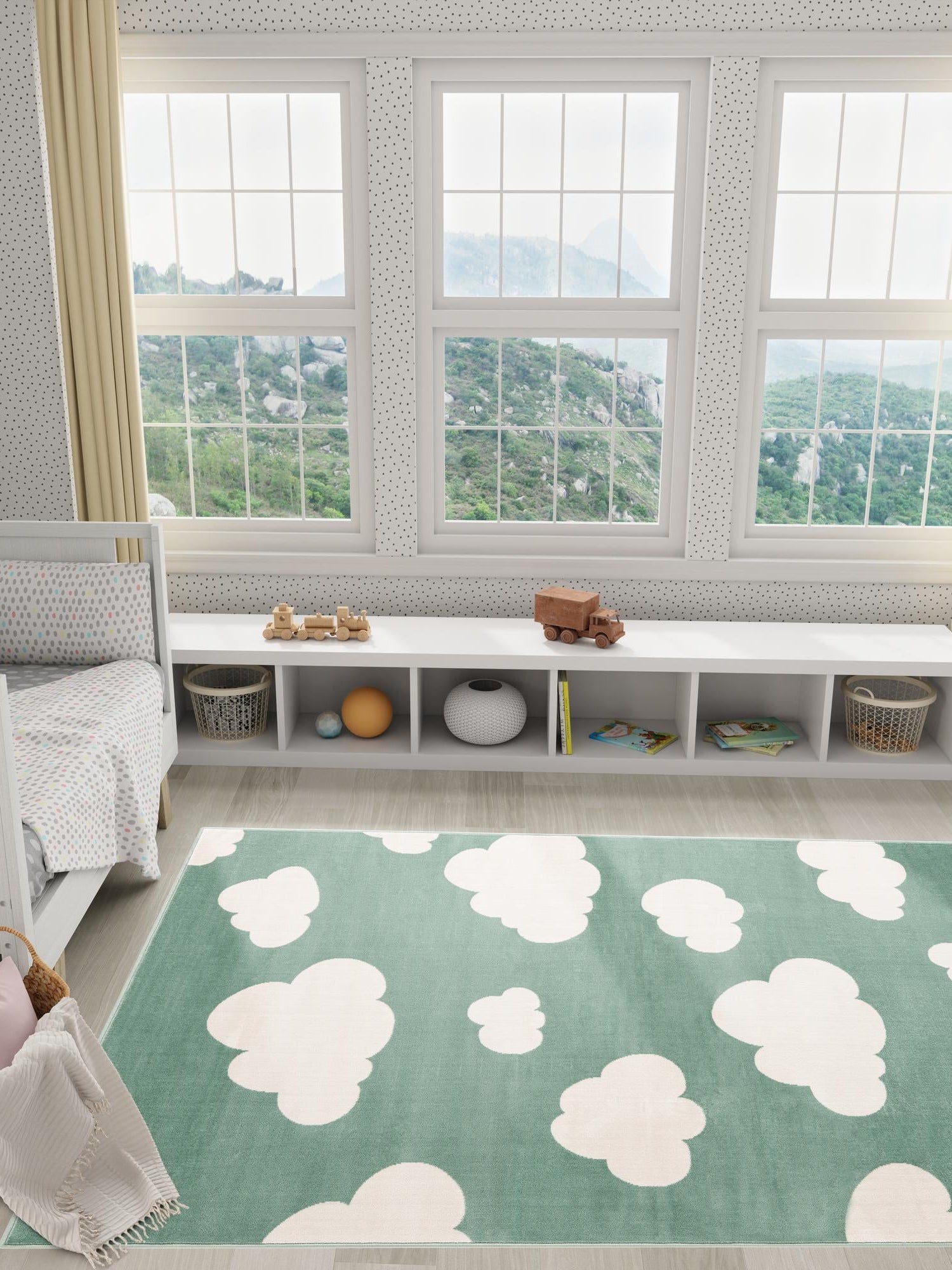 Soft Green 10' x 13' 1 Whimsy Kids Rectangle Area Rug for Baby Nursery, Toddler Playroom,  Bedrooms Playful Fun Design Easy Clean Carpet for Sale at Rug Engine