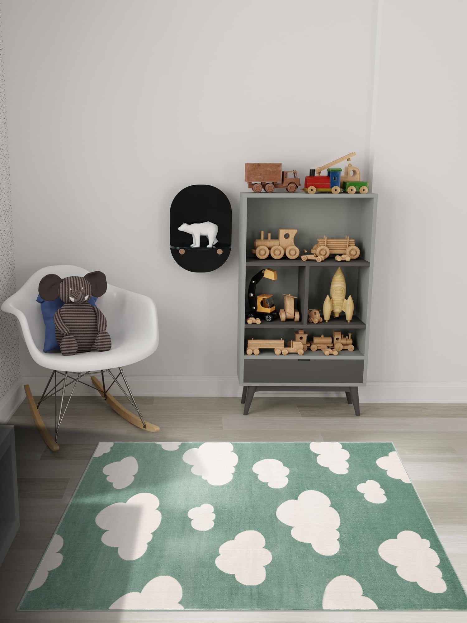 Soft Green 5' 3 x 8' Whimsy Kids Rectangle Area Rug for Baby Nursery, Toddler Playroom,  Bedrooms Playful Fun Design Easy Clean Carpet for Sale at Rug Engine