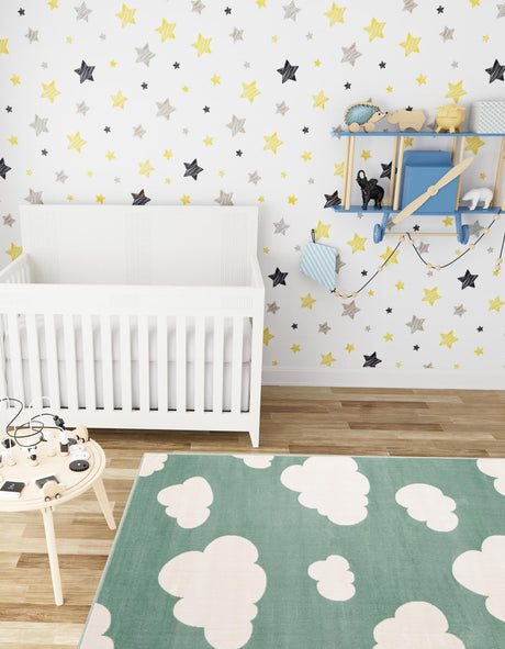 Soft Green 7' 10 x 10' Whimsy Kids Rectangle Area Rug for Baby Nursery, Toddler Playroom, Bedrooms