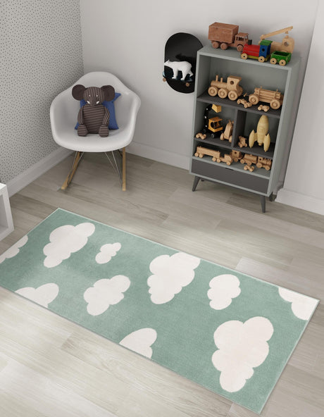 Soft Green 2' x 5' 1 Whimsy Kids Runner Area Rug for Baby Nursery, Toddler Playroom,  Bedrooms Playful Fun Design Easy Clean Carpet for Sale at Rug Engine