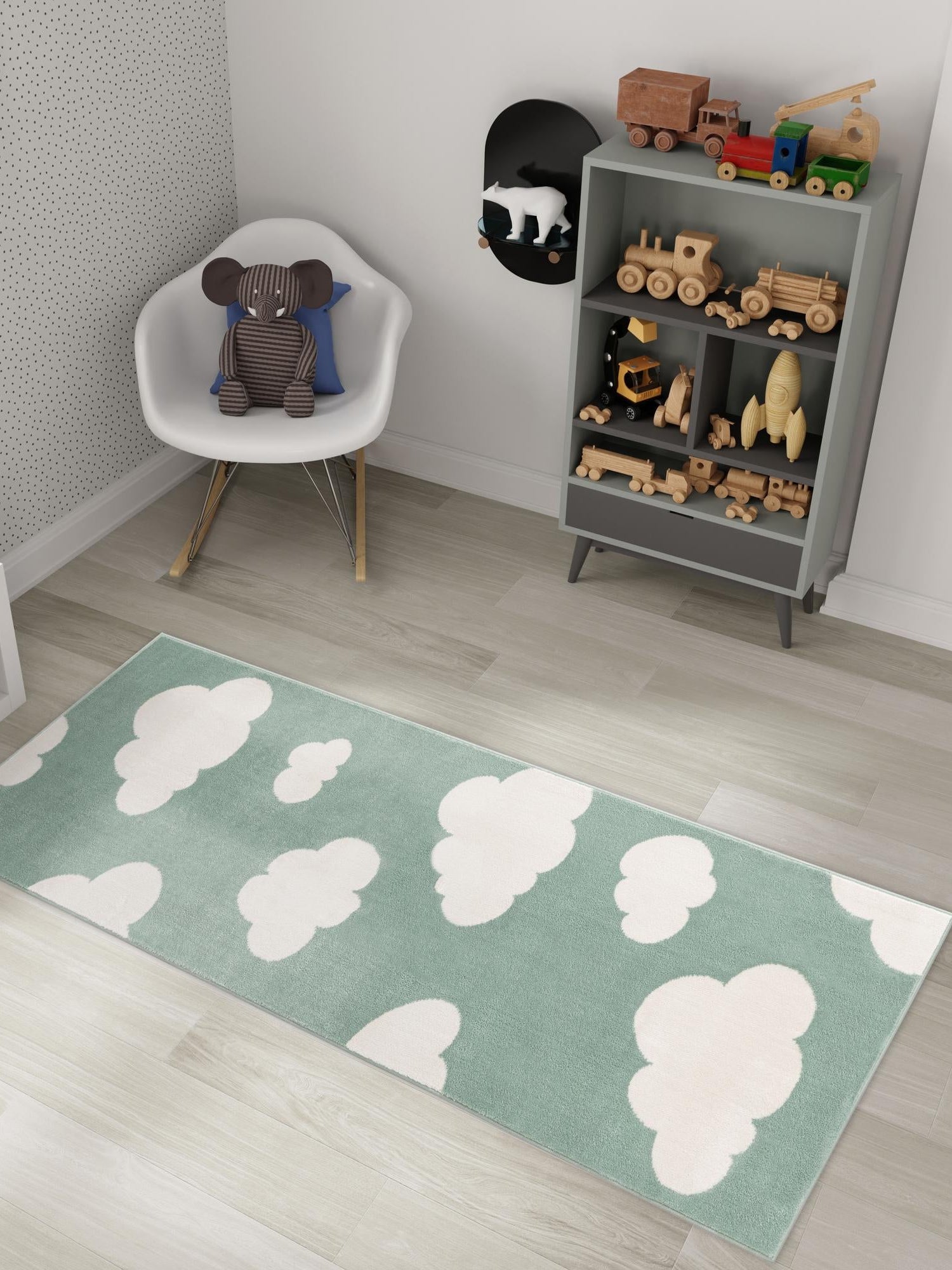 Soft Green 2' x 8' Whimsy Kids Runner Area Rug for Baby Nursery, Toddler Playroom,  Bedrooms Playful Fun Design Easy Clean Carpet for Sale at Rug Engine