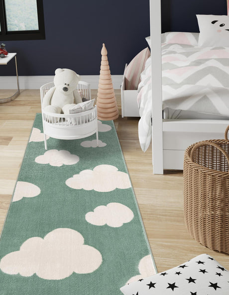 Soft Green 2' x 5' 1 Whimsy Kids Runner Area Rug for Baby Nursery, Toddler Playroom,  Bedrooms Playful Fun Design Easy Clean Carpet for Sale at Rug Engine