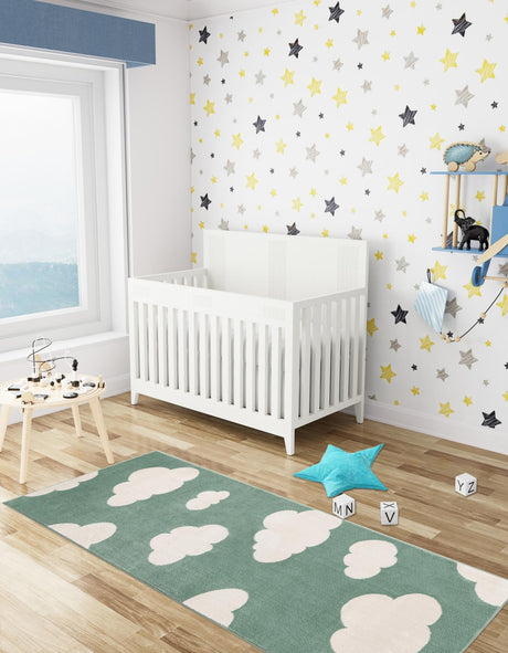 Soft Green 2' x 5' 1 Whimsy Kids Runner Area Rug for Baby Nursery, Toddler Playroom,  Bedrooms Playful Fun Design Easy Clean Carpet for Sale at Rug Engine