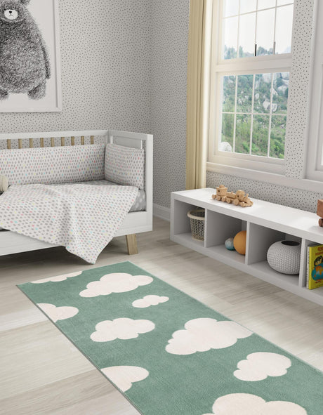 Soft Green 2' x 5' 1 Whimsy Kids Runner Area Rug for Baby Nursery, Toddler Playroom,  Bedrooms Playful Fun Design Easy Clean Carpet for Sale at Rug Engine