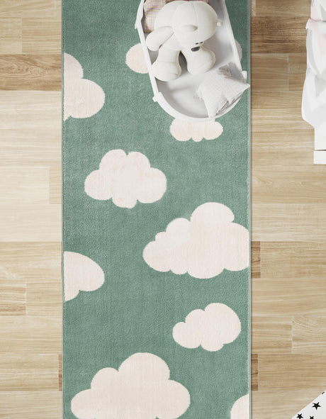 Soft Green 2' x 5' 1 Whimsy Kids Runner Area Rug for Baby Nursery, Toddler Playroom,  Bedrooms Playful Fun Design Easy Clean Carpet for Sale at Rug Engine