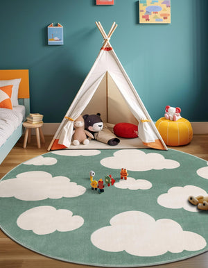 Soft Green 3' 1 x 3' 1 Whimsy Kids Round Rug