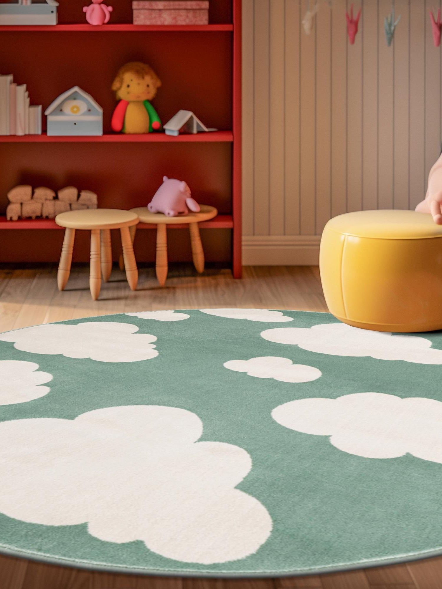 Soft Green 4' 1 x 4' 1 Whimsy Kids Round Area Rug for Baby Nursery, Toddler Playroom,  Bedrooms Playful Fun Design Easy Clean Carpet for Sale at Rug Engine