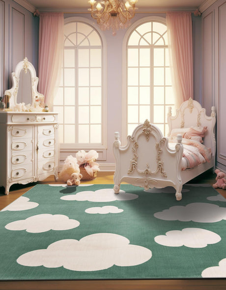 Soft Green 7' 10 x 7' 10 Whimsy Kids Square Area Rug for Baby Nursery, Toddler Playroom,  Bedrooms Playful Fun Design Easy Clean Carpet for Sale at Rug Engine