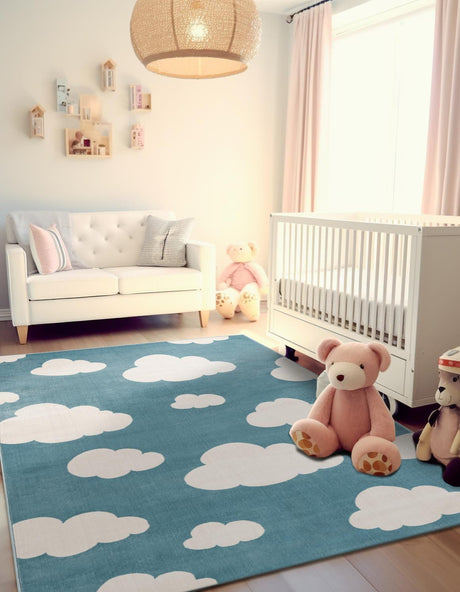Sky blue 10' x 13' 1 Whimsy Kids Rectangle Rug
