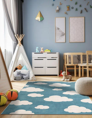 Sky blue 2' x 3' 1 Whimsy Kids Rectangle Rug