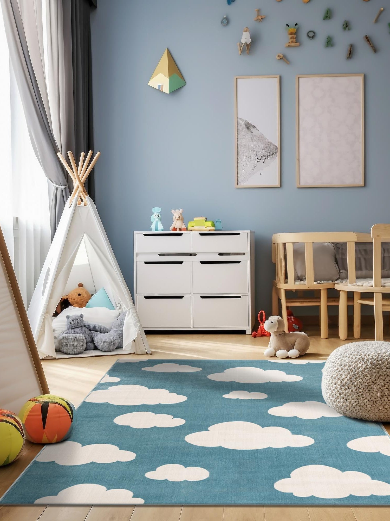 Sky blue 10' x 13' 1 Whimsy Kids Rectangle Area Rug for Baby Nursery, Toddler Playroom,  Bedrooms Playful Fun Design Easy Clean Carpet for Sale at Rug Engine