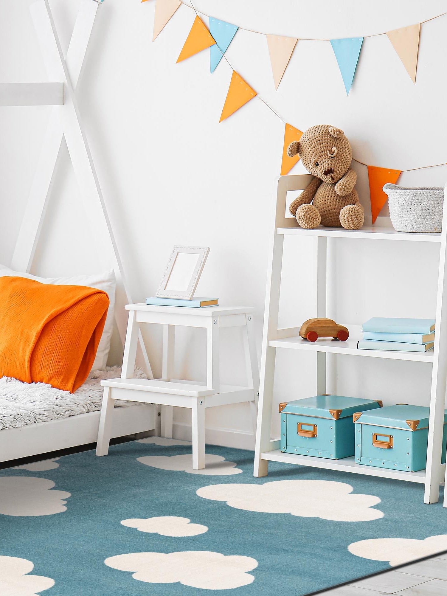 Sky blue 10' x 13' 1 Whimsy Kids Rectangle Area Rug for Baby Nursery, Toddler Playroom,  Bedrooms Playful Fun Design Easy Clean Carpet for Sale at Rug Engine