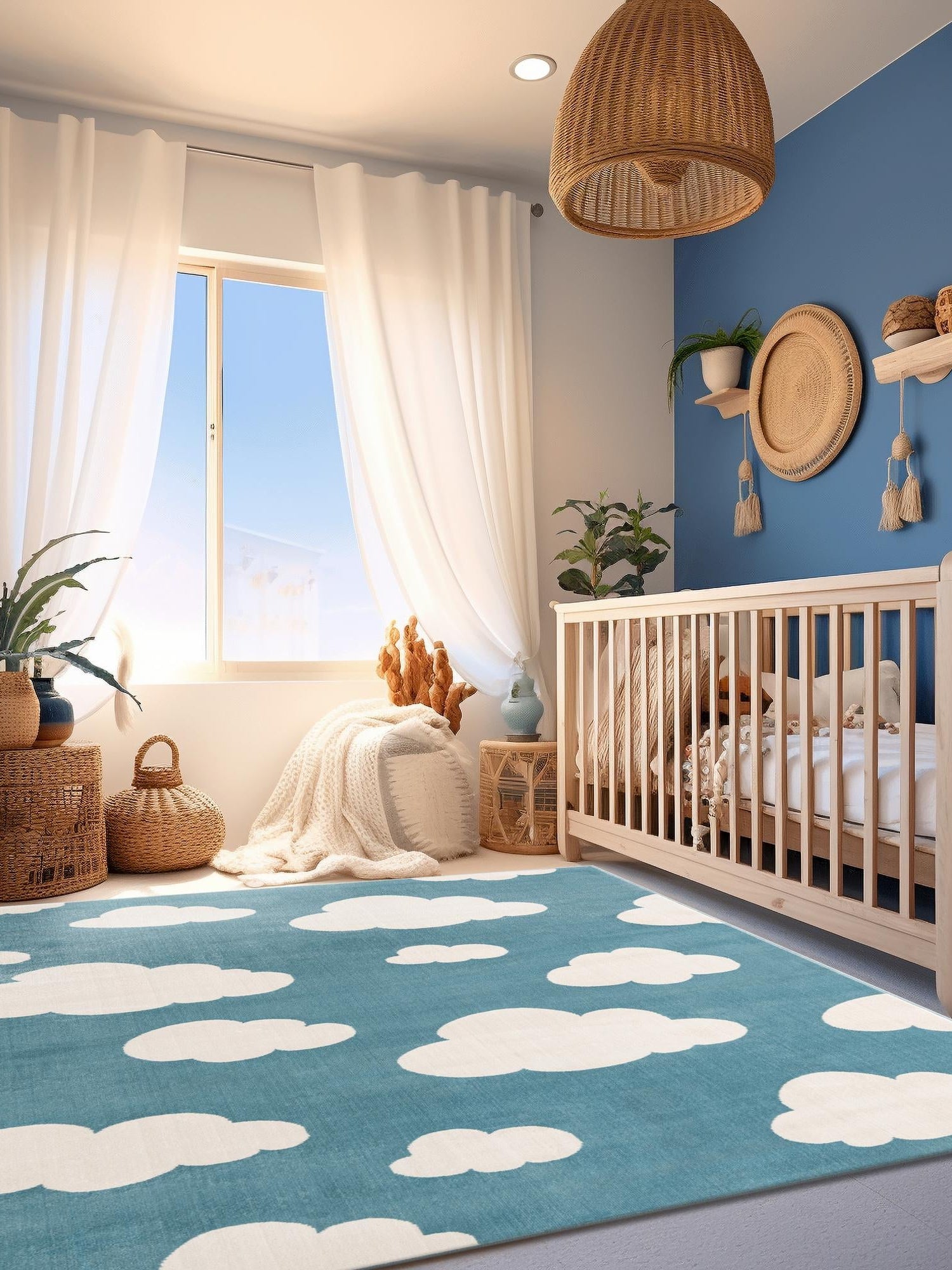 Sky blue 10' x 13' 1 Whimsy Kids Rectangle Area Rug for Baby Nursery, Toddler Playroom,  Bedrooms Playful Fun Design Easy Clean Carpet for Sale at Rug Engine