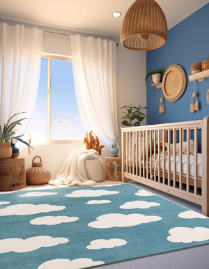Sky blue 10' x 13' 1 Whimsy Kids Rectangle Rug