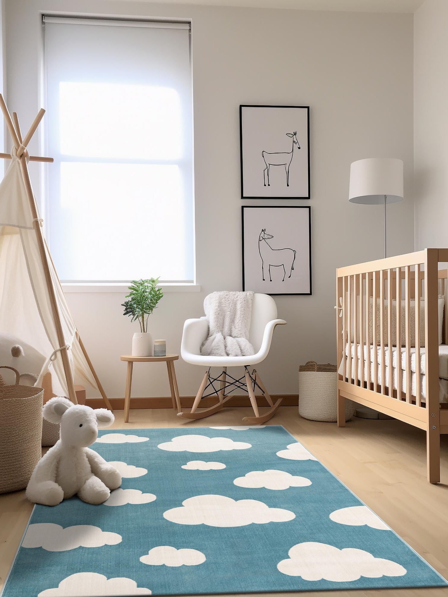 Sky blue 10' x 13' 1 Whimsy Kids Rectangle Area Rug for Baby Nursery, Toddler Playroom,  Bedrooms Playful Fun Design Easy Clean Carpet for Sale at Rug Engine