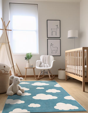 Sky blue 10' x 13' 1 Whimsy Kids Rectangle Rug