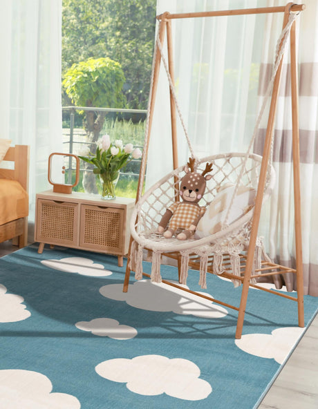 Sky blue 10' x 13' 1 Whimsy Kids Rectangle Area Rug for Baby Nursery, Toddler Playroom, Bedrooms