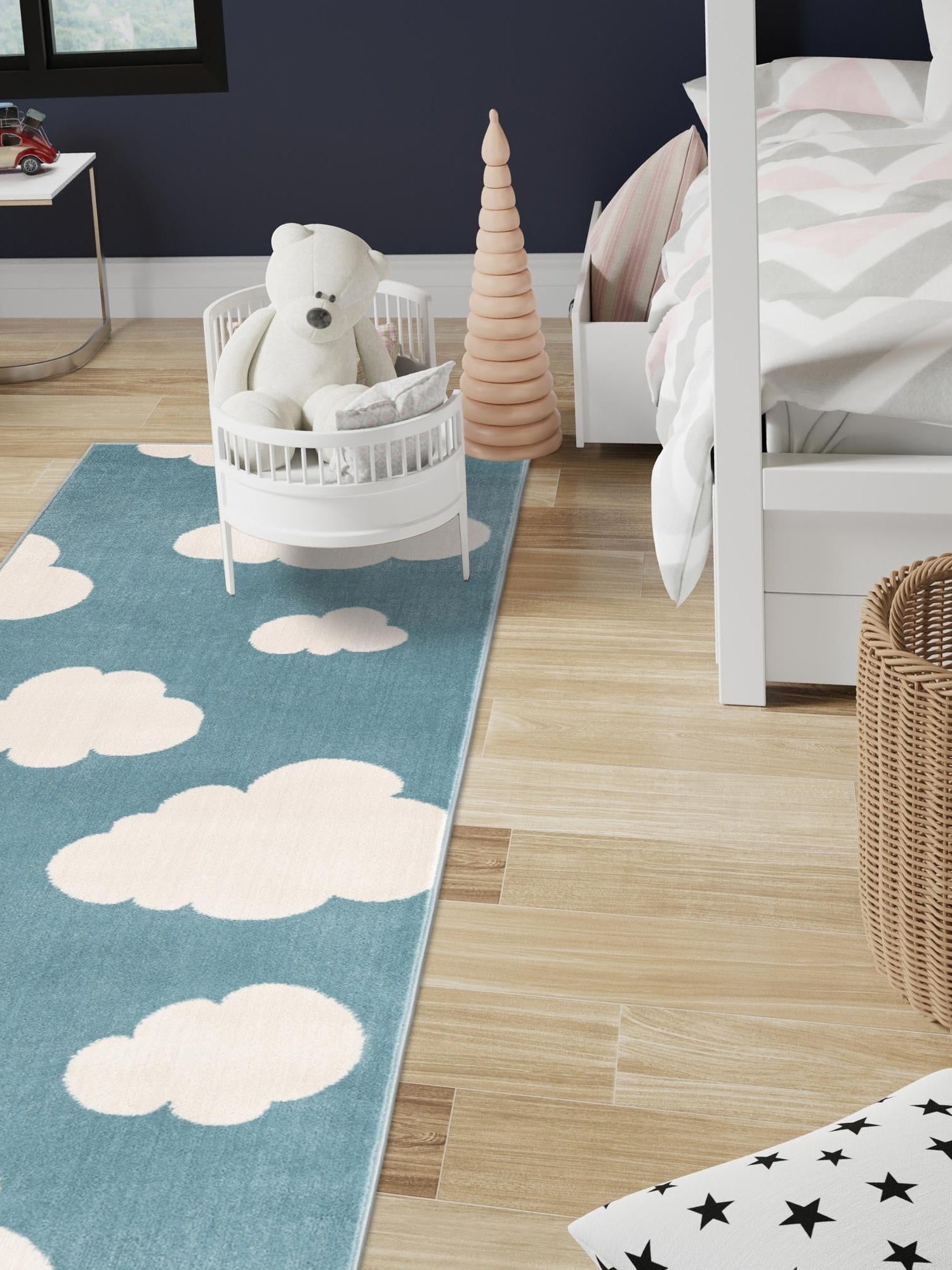 Sky blue 2' x 5' 1 Whimsy Kids Runner Area Rug for Baby Nursery, Toddler Playroom, Bedrooms