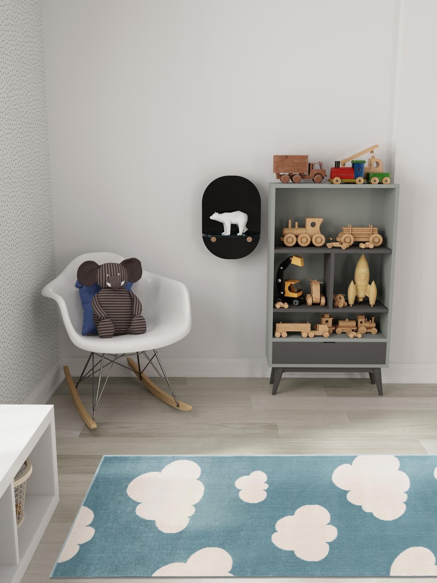 Sky blue 2' x 6' 1 Whimsy Kids Runner Area Rug for Baby Nursery, Toddler Playroom, Bedrooms