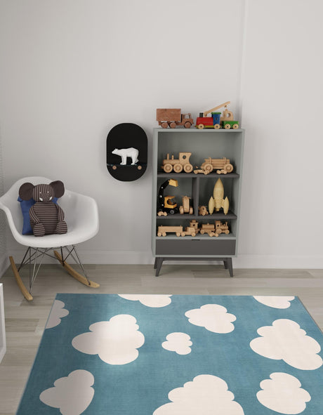 Sky blue 7' 10 x 7' 10 Whimsy Kids Square Area Rug for Baby Nursery, Toddler Playroom,  Bedrooms Playful Fun Design Easy Clean Carpet for Sale at Rug Engine